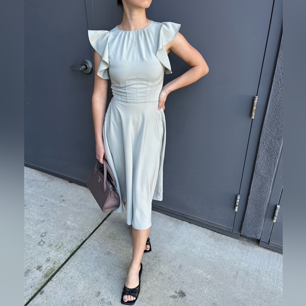 Sage Ruffle Sleeve Dress